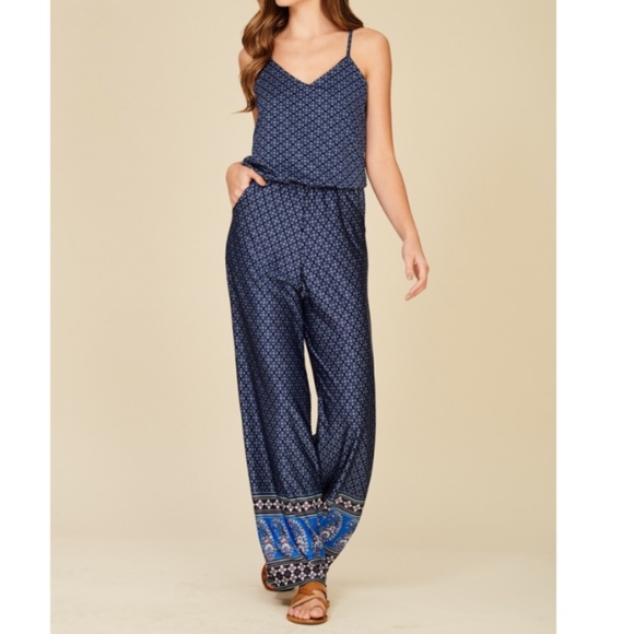 (Last One) Blue Floral Patterned Jumpsuit - Picture 2 of 8